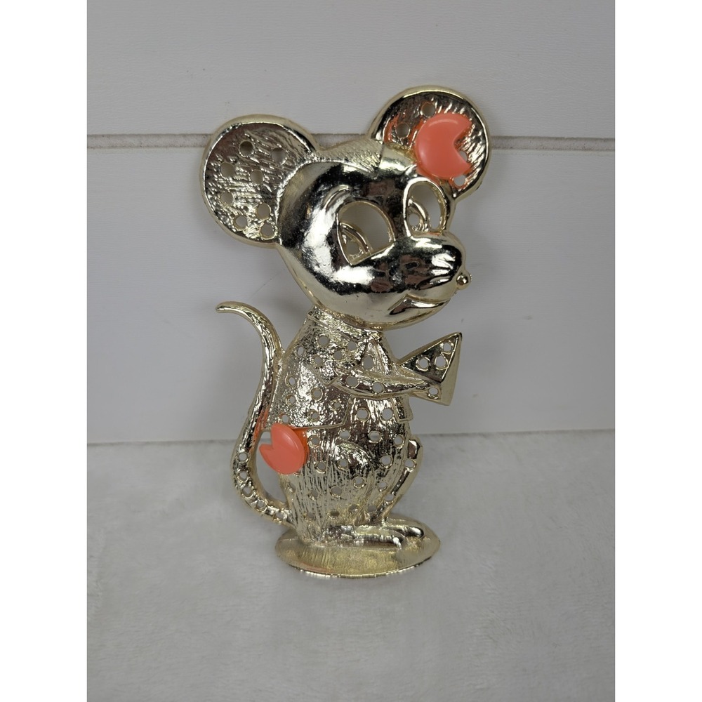 Vintage Mouse Earring Holder Gold Tone Torino 90s 80s Kidcore Cartoon Jewelry